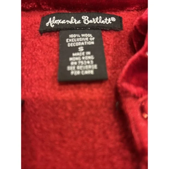 Alexandra Bartlett y2k vtg Red boiled wool cardigan sweater jacket Small Beaded - Picture 2 of 15